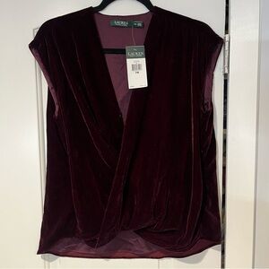 Lauren Ralph Lauren Womens PM Cranberry Red Top Velvet Romantic top Garnet NWT